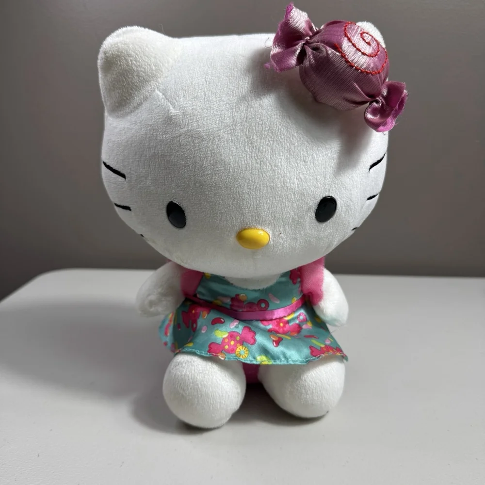 Sanrio Hello Kitty Plush Blue Floral Dress Candy Bow Stuffed Toy 8-10 Inch